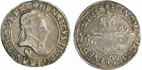 France - Henri III (1574-1589) - Demi-franc au col plat - 1588 Q (Perpignan)
A/. HENRICVS. III. D. G. FRAN. ET. POL. REX Buste au col plat, lauré et ...