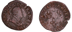 France - Henri III (1574-1589) - Double tournois - 1586 C (Saint-Lô)
A/ + HENRI. III. R. DE. FRAN. ET. POL Buste au col plat à droite, lauré, barbu, ...
