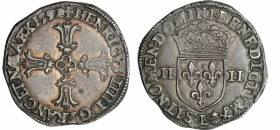 France - Henri IV (1589-1610) - Quart d'écu à la croix feuillue - 1592 L (Bayonne)
A/ + HENRICVS IIII D G. FRANC. E. NAVA. RX Croix feuillue avec qua...