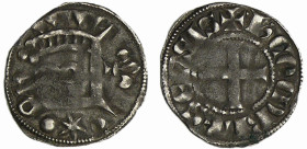 France - Orléanais - Comté de Blois - Hugues de Châtillon- Denier
R/ Tête stylisée à droite, le menton formée par une étoile à six rais, entre deux b...