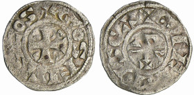 France - Berri - Comté de Gien - Geoffroi II - Denier
Geoffroi II, sire de Donzy (1120-1180). A/ + GOSEDVS COS. Croix cantonnée de l'alpha et de l'om...