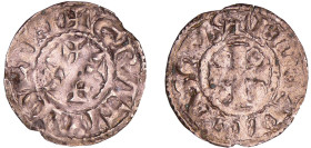 France - Limousin - Vicomté de Limoges - Denier au nom de Eudes (1020-1100)
A/ +GRATIA D-I RE. Monogramme de Eudes. 
R/ LIMOVICAS CVS. Croix.
TTB
...
