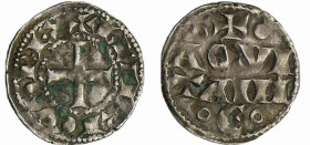 France - Aquitaine - Henri II Plantagenêt - Denier
Henri II (1152-1169). A/ + HENRICVS REX. Croix.
R/ + AQVITANIE en trois lignes.
TB
Bd.468 (5f)-...