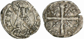 France - Aquitaine - Henri IV - Hardi
HENRI IV (1399-1413). A/ ENRI DR ANGLIE. Buste du roi de face, tenant une épée sous un dais. 
R/ FRAC - IE DN ...