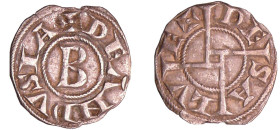 France - Languedoc - Seigneurie d'Anduse et de Sauve - Bernard l'aîné - Denier
Bernard l'aîné (1145-1164). A/ + DE ANDVSIA. B dans le champ.
R/ DE S...