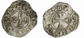 France - Languedoc - Evêché de Cahors - Obole
A/ + EPISCOPVS. Crosse sur une croisette entre deux autres croisettes. 
R/ + CATVRCENSIS. Croix canton...