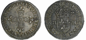 France - Louis XIII (1610-1643) - ¼ d'écu à la croix fleurdelisée, avers côté d'écu de France - 1643 M (Toulouse)
SUP
L4L.17-Ga.28
Ar ; 9.63 gr ; 3...