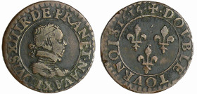 France - Louis XIII (1610-1643) - Double tournois au buste enfantin et col plat - 1616 X (Amiens)
TTB
L4L.33-Ga.5 / 7
 Cu ; 2.89 gr ; 20 mm