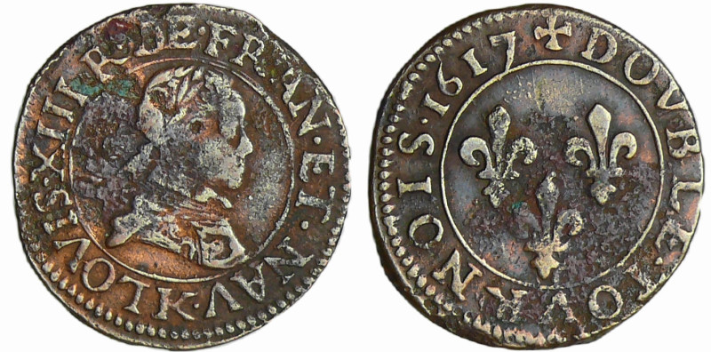 France - Louis XIII (1610-1643) - Double tournois au buste enfantin et col plat ...