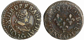 France - Louis XIII (1610-1643) - Double tournois au buste enfantin et col plat - 1620 G (Poitiers) Frappe médaille
TTB+
L4L.33-Ga.5 / 7
 Cu ; 3.36...