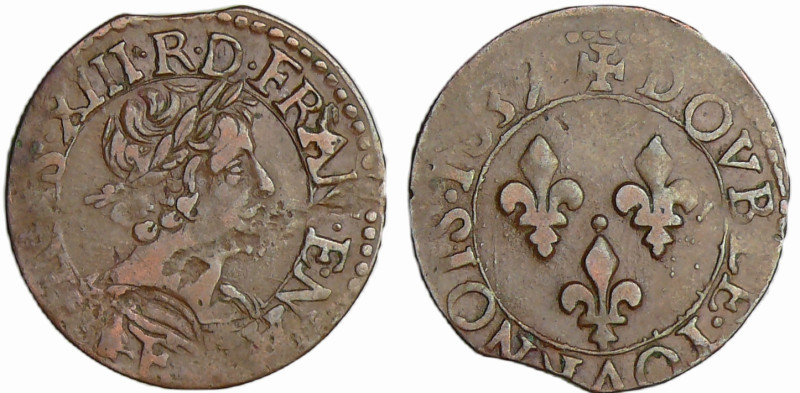 France - Louis XIII (1610-1643) - Double tournois au buste viril drapé à l’antiq...