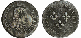 France - Louis XIII (1610-1643) - Double lorrain au buste viril, tête nue, col plat - 1635 (Stenay)
TB
L4L.52-Ga.13-CGKL.538
 Cu ; 2.43 gr ; 20 mm...