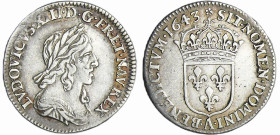 France - Louis XIII (1610-1643) - 1/12 d'écu du 2ème poinçon de Warin - 1643 A (Paris), Rose
TTB+
L4L.85-Ga.46
 Ar ; 2.27 gr ; 21 mm