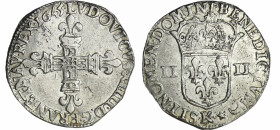 France - Louis XIV (1643-1715) - ¼ d'écu, frappe au marteau, avers côté croix - 1645 K (Bordeaux)
TTB
L4L.136-Ga.136
 Ar ; 9.45 gr ; 30 mm