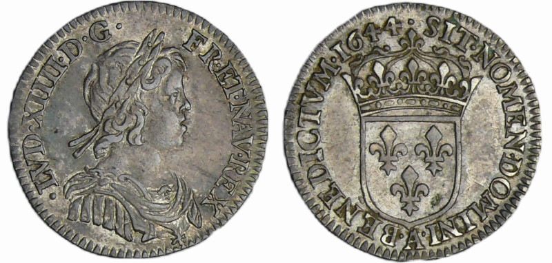 France - Louis XIV (1643-1715) - 1/12 d’écu à la mèche courte - 1644 A (Paris)
...