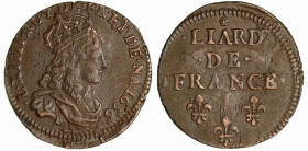 France - Louis XIV (1643-1715) - Liard de France, 2ème type au buste jeune - 1656 I (Limoges)
TTB+
L4L.178-Ga.80
 Cu ; 3.44 gr ; 23 mm