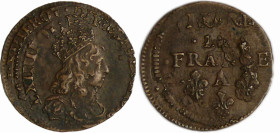 France - Louis XIV (1643-1715) - Liard de France, 2ème type au buste jeune - Double Frappe
SUP
L4L.178-Ga.80
 Cu ; 3.09 gr ; 23 mm