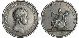 France - Médaille de Louis XIV - Paix de l'Italie 1644
Revers : REX PACIS ARBITER
SUP
Médaille du régne de Louis le Grand N°10
 Etain ; 30.95 gr ;...