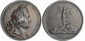 France - Médaille de Louis XIV - Bataille du Ter 1694
Revers : VICTORIA CELTIBERICA 1694
SUP
Médaille du régne de Louis le Grand N°254
 Etain ; 30...