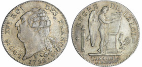 France - Constitution (1791-1792) - Ecu de 6 livres type FRANCOIS 1792 I (Limoges)
SUP
Ga.55
 Ar ; 29.36 gr ; 39 mm