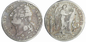 France - Constitution (1791-1792) - Ecu de 6 livres type FRANCOIS 1792 W (Lille)
TB
Ga.55
 Ar ; 28.87 gr ; 38 mm