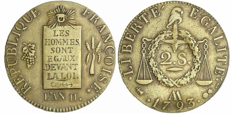 France - Constitution (1791-1792) - 2 sols au faisceau type FRANCOIS - 1793 AA (...