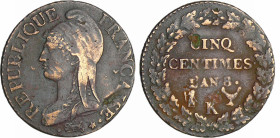 France - Directoire (1795-1799) - 5 centimes Dupré - grand module - An 8 K (Bordeaux)
TTB
Ga.126-F.115
 Cu ; 9.15 gr ; 28 mm