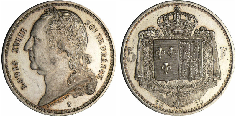 France - Louis XVIII (1815-1824) - Essai de 5 francs par Trébuchet (Exil du Roi ...