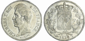 France - Charles X (1824-1830) - 5 francs 2ème type 1828 T (Nantes)
Q SPL
Ga.644-F.311
 Ar ; 24.88 gr ; 37 mm