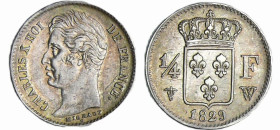 France - Charles X (1824-1830) - 1/4 de franc 1829 W (Lille)
SPL
Ga.353-F.164
 Ar ; 1.28 gr ; 15 mm