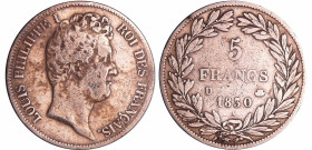 France - Louis-Philippe Ier (1830-1848) - 5 francs tête nue tranche en creux 1830 D (Lyon)
B+
Ga.676-F.315
 Ar ; 24.39 gr ; 37 mm