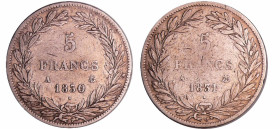 France - Louis-Philippe Ier (1830-1848) - 5 francs tête nue tranche en relief série année 1830 et 1831 (2 monnaies)
TB
Ga.676a-F.316
 Ar ; -- ; 37 ...