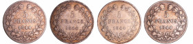 France - Louis-Philippe Ier (1830-1848) - 5 francs tête laurée 1er type tranche en relief année 1844 (4 monnaies)
Série année 1844 : A, B, BB, W. Poi...