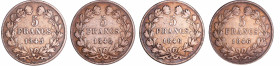 France - Louis-Philippe Ier (1830-1848) - 5 francs tête laurée 1er type tranche en relief année 1846 (4 monnaies)
Série année 1846 : A, BB, K, W. Poi...
