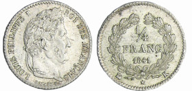 France - Louis-Philippe Ier (1830-1848) - 1/4 de franc 1841 K (Bordeaux)
SPL
Ga.355-F.166
 Ar ; 1.26 gr ; 15 mm