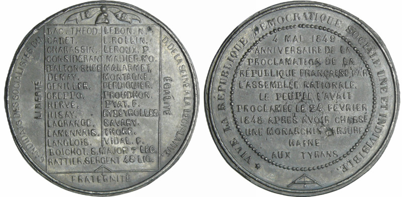 France - Médaille politique - Anniversaire de la réunion de l'assemblée, 1849
S...