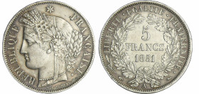France - Deuxième république (1848-1852) - 5 francs Cérès 1851 A (Paris)
SUP
Ga.719-F.327
 Ar ; 24.94 gr ; 37 mm