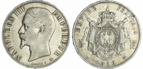France - Napoléon III (1852-1870) - 5 francs tête nue 1856 BB (Strasbourg)
TTB
Ga.734-F.330
 Ar ; 24.90 gr ; 37 mm
