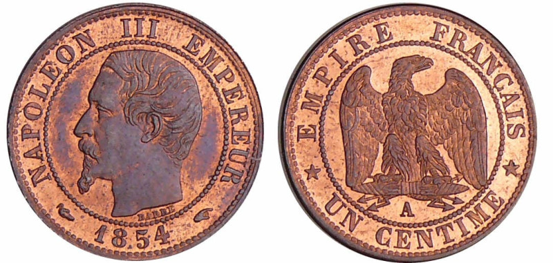 France - Napoléon III (1852-1870) - 1 centime tête nue 1854 A (Paris)
SPL
Ga.8...