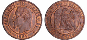 France - Napoléon III (1852-1870) - 10 centimes tête laurée 1865 A (Paris)
SUP+
Ga.253-F.134
 Br ; 9.94 gr ; 30 mm
