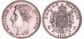 France - Troisième république (1871-1940) - 5 francs Napoléon IV 1874 essai
SPL
GEM 129.2-Maz.1762 var
 Etain / Argenté ; 21.36 gr ; 37 mm
Monnaie...
