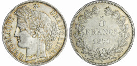 France - Gouvernement de défense nationale (1870-1871) - 5 francs Cérès sans légende 1870 A (Paris)
TTB+
Ga.742-F.332
 Ar ; 24.86 gr ; 37 mm