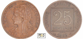 France - Troisième république (1871-1940) - 25 centimes Patey 1er type 1903 essai en bronze, flan bruni
PCGS SP 64 BN
EMPF 60.3
 Br ; 6.32 gr ; 24 ...