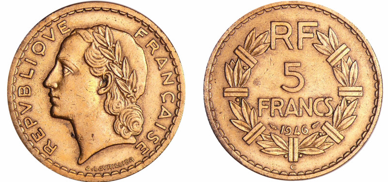 France - Quatrième république (1947-1959) - 5 francs Lavrillier bronze alu 1946 ...