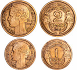 France - Troisième république (1871-1940) - Lot 1 franc et 2 francs Morlon bronze-alu 1935
TTB
Ga.470-F.219
 Br-Al ; -- ; 23 mm