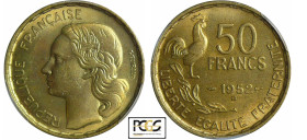 France - Quatrième république (1947-1959) - 50 francs G. Guiraud 1952 B
PCGS MS 64
Ga.880-F.425
 Br-Al ; -- ; 27 mm
PCGS #45816165