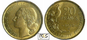 France - Quatrième république (1947-1959) - 20 francs G. Guiraud 1952 B
PCGS MS 64
Ga.865-F.402
 Br-Al ; -- ; 23.5 mm
PCGS #45816166