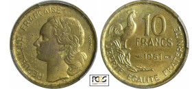 France - Quatrième république (1947-1959) - 10 francs Guiraud 1951
PCGS MS 62
Ga.812-F.363
 Br-Al ; -- ; 20 mm
PCGS #45816164