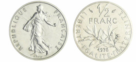 France - Cinquième république (1959- ) - 1/2 franc Semeuse 1978 piéfort argent
FDC
Ga.429-F.198-EMPF.91 P2
 Ar ; 11 gr ; 19 mm
Monnaie frappée à 2...
