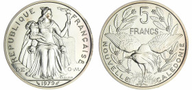 Nouvelle Calédonie - 5 francs 1979 piéfort argent
FDC
Lecompte.73
 Ar ; 27.57 gr ; 31 mm
Monnaie frappée à 250 exemplaires.